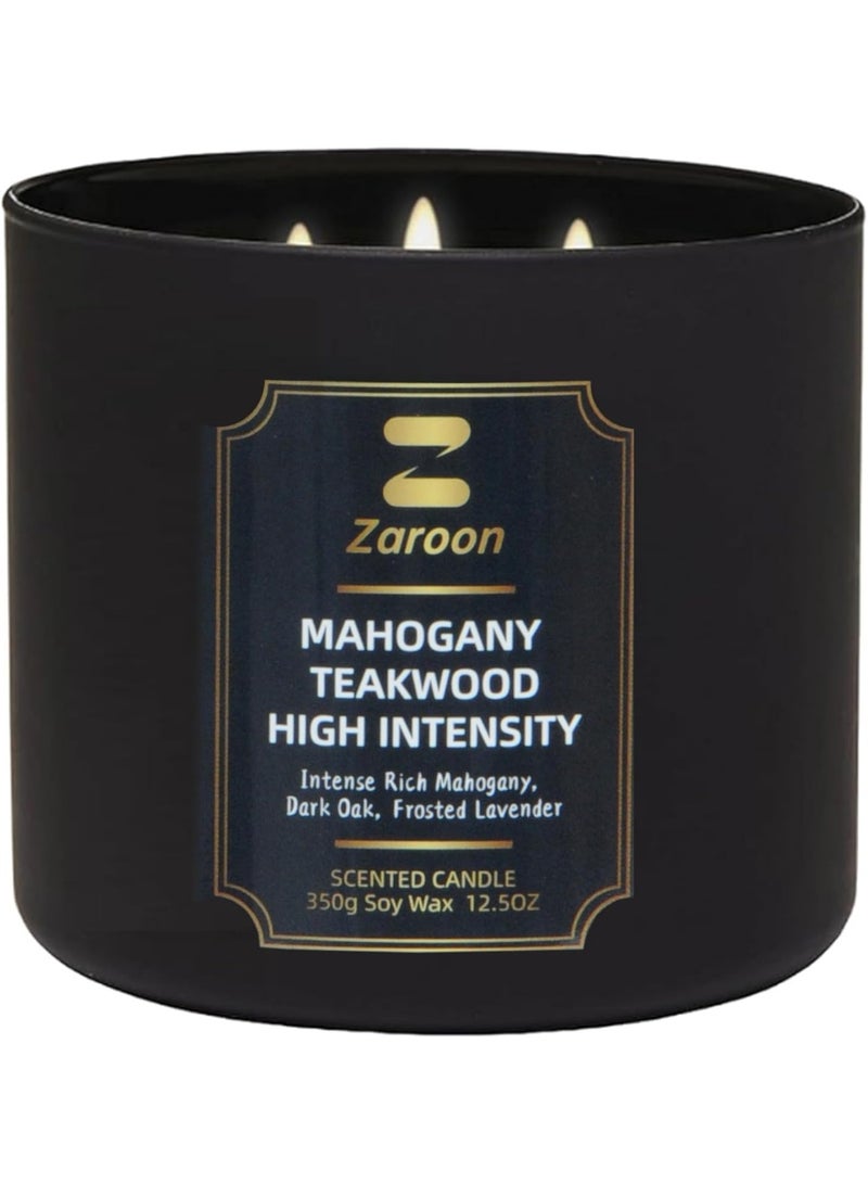 Zaroon Luxury Mahogany Teakwood Soy Wax Candle – 12.5 oz Triple Wick Scented Candle, 45 Hour Burn Time, Long Lasting Home Fragrance - Image 1